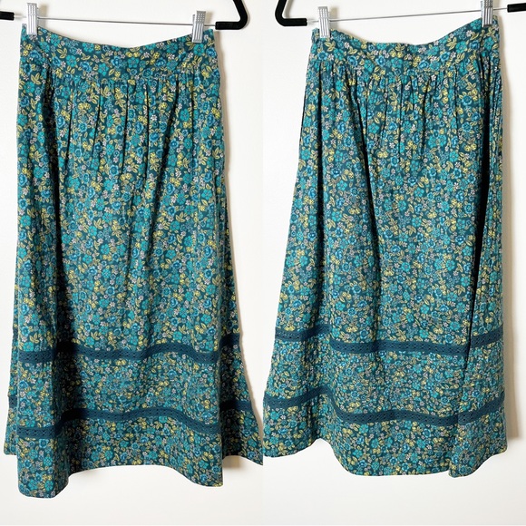 Banjanan Dresses & Skirts - New Banjanan Lydia Skirt Hedgehog Dark Denim Blue Green Teal Floral Midi Small